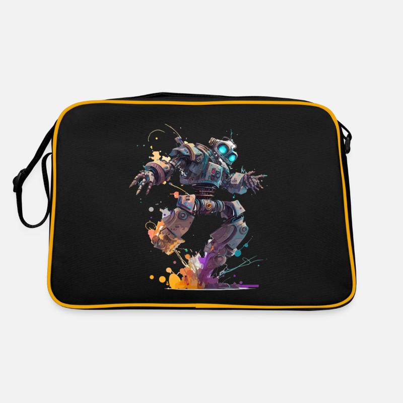 Fantasie Roboter in einem Funky Art Style - Retro Tasche - Schwarz/Gold