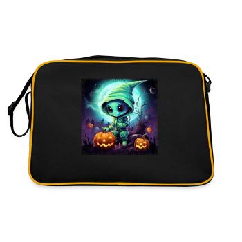 Alien Halloween: Green alien with pumpkin - Retro Bag - black/gold - Back