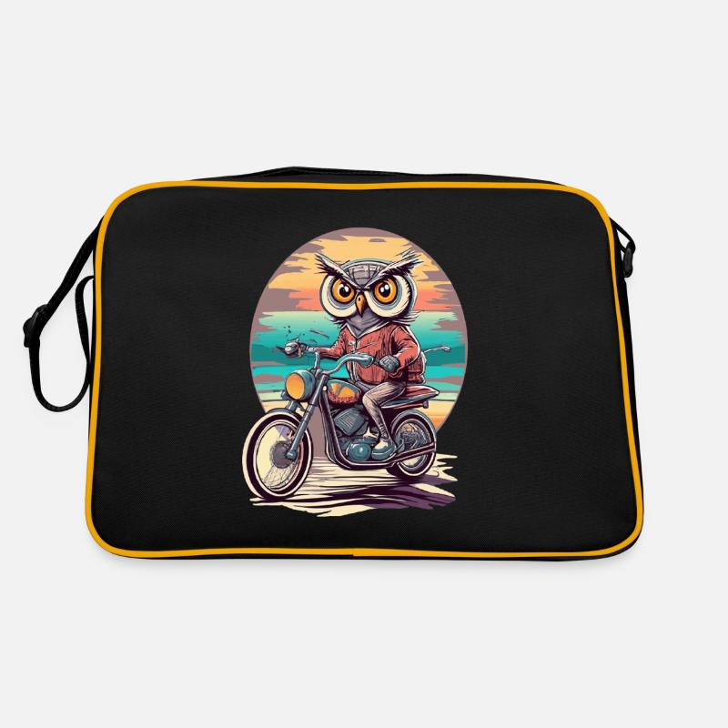 Retro Style Sunset Motorcycle Ride with a Wise Owl - Retro Bag - black/gold