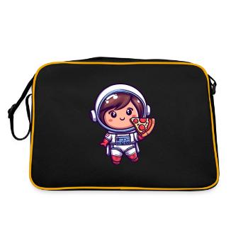 Astronautenmädchen mit Pizza - Retro Tasche - Schwarz/Gold - Hinten