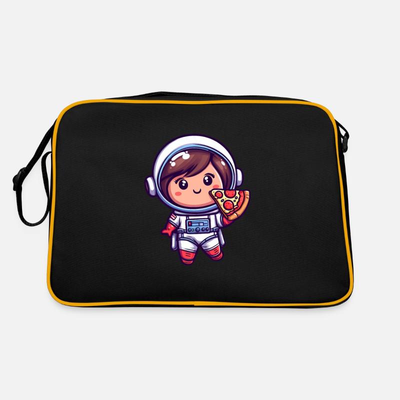 Astronautenmädchen mit Pizza Retro Tasche