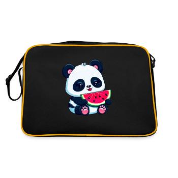 Cute panda eats watermelon - Retro Bag - black/gold - Back