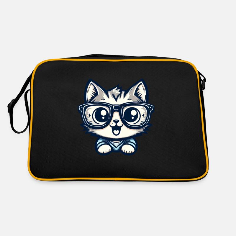 Chat de dessin animé mignon avec des lunettes de nerd Sac Retro
