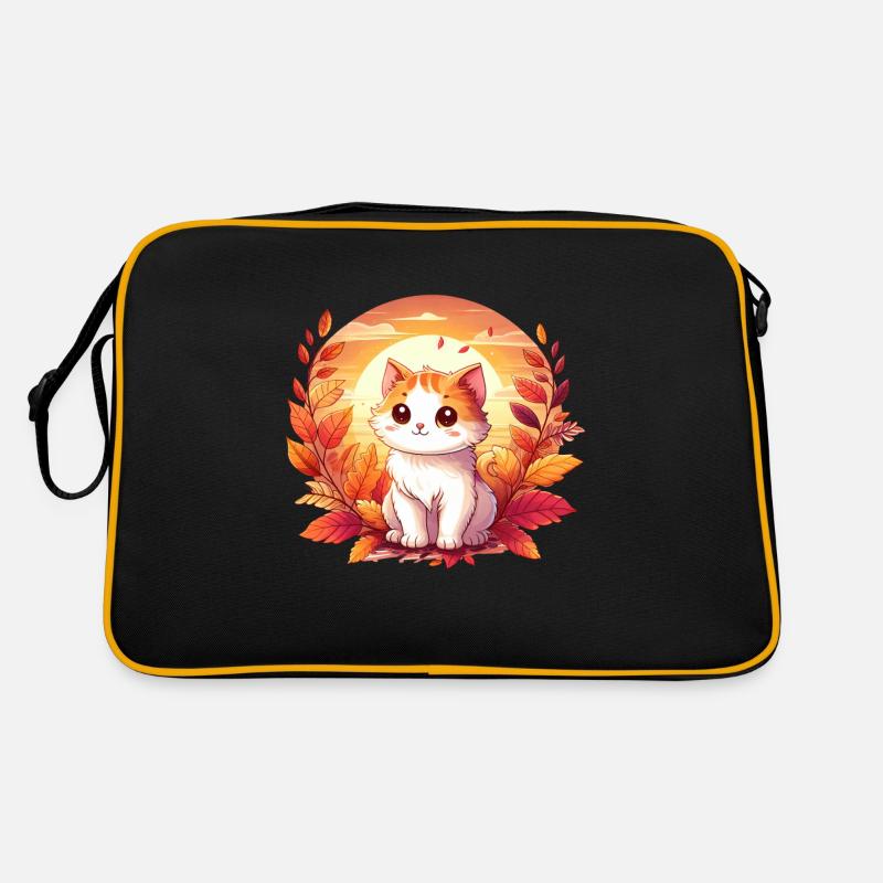Chat d’automne sur feuillage coloré: un relaxant et Sac Retro
