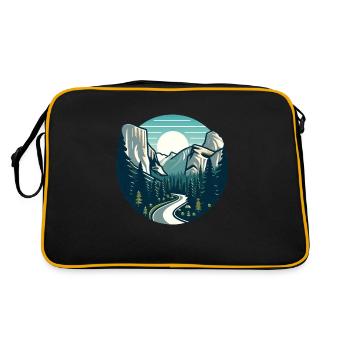 Landscape, Mountains, Forests, Sun - Retro Bag - black/gold - Back