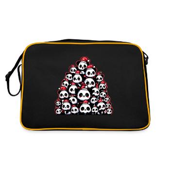 Panda süß Weihnachten Weihnachtsbaum - Retro Tasche - Schwarz/Gold - Hinten