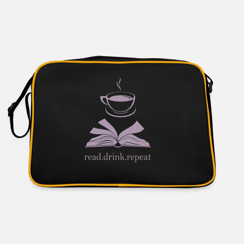 Book and Cup Silhouette - Read. Drink. Repeat. Retro Bag