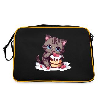 Délice de tarte aux cerises : Grignotines de chat de dessin animé mignon - Sac Retro - noir/or - Dos