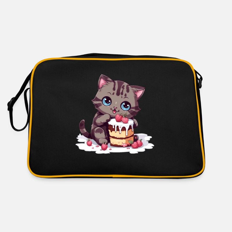 Cherry pie delight: Cute cartoon cat nibbles Retro Bag
