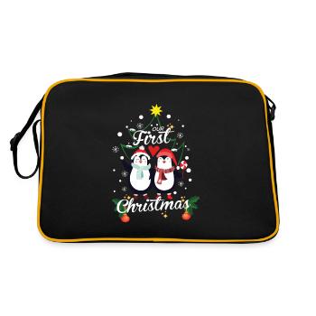 Pinguine Erstes Weihnachten Neugeborenes - Retro Tasche - Schwarz/Gold - Hinten