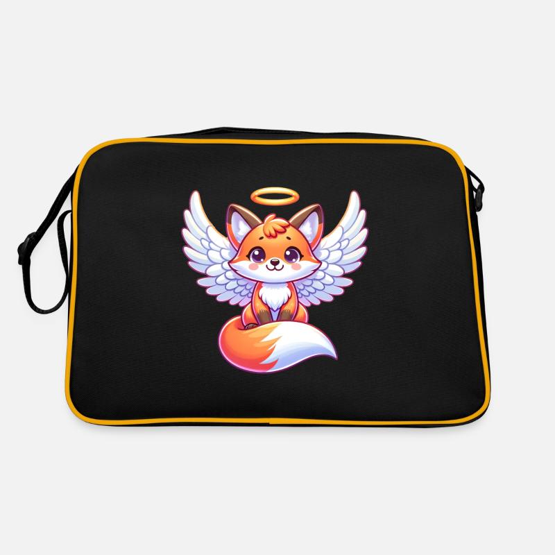 Rotfuchs Engel Heiligenschein Flügel - Retro Tasche - Schwarz/Gold