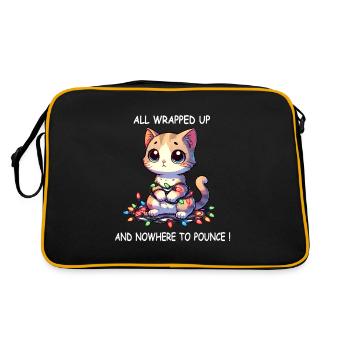 Süße Weihnachtskatze Verheddert in Lichterketten - - Retro Tasche - Schwarz/Gold - Hinten
