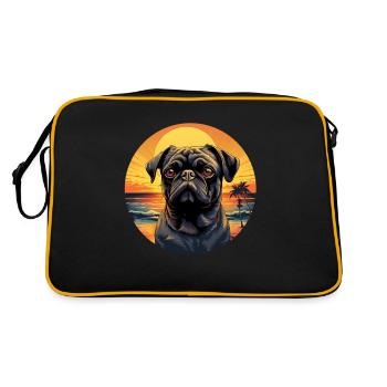 Carlin mignon sur la plage au coucher du soleil - Sac Retro - noir/or - Dos