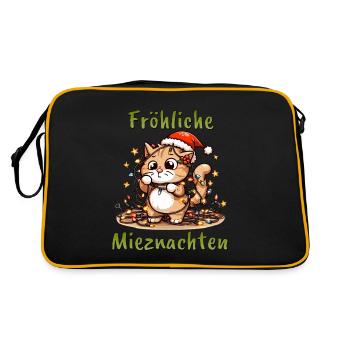 Kätzchen verstrickt in Weihnachtslichtern: Frohlic - Retro Tasche - Schwarz/Gold - Hinten