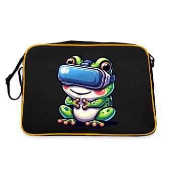 VR-Gamer Frosch: Virtuelle Welten - Retro Tasche - Schwarz/Gold - Hinten
