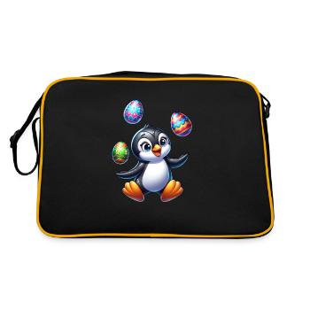 Pinguin Jongliert Ostereier, Südpol Artist - Retro Tasche - Schwarz/Gold - Hinten