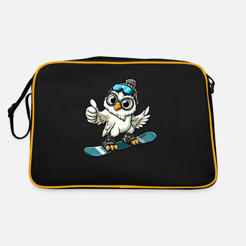 Eule Snowboarder Winterabenteuer Retro Tasche