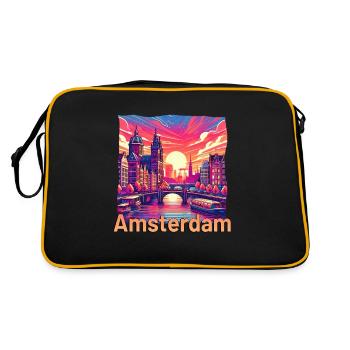 Amsterdam Coucher de soleil Canal Violet Grunge - Sac Retro - noir/or - Dos