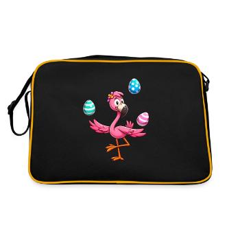Flamingo Jongleur mit Ostereiern Fest - Retro Tasche - Schwarz/Gold - Hinten