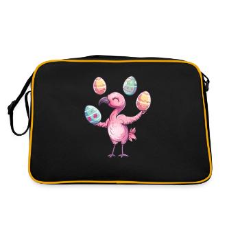 Flamingo Ostereier Jonglage Festlich - Retro Tasche - Schwarz/Gold - Hinten
