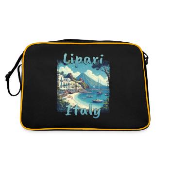 Lipari Italien Grunge Strand Berge - Retro Tasche - Schwarz/Gold - Hinten