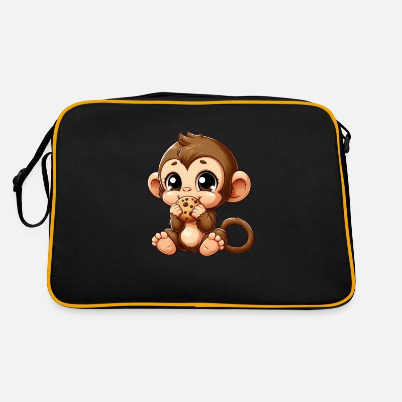Mignon chimpanzé grignote sur des biscuits Sac Retro