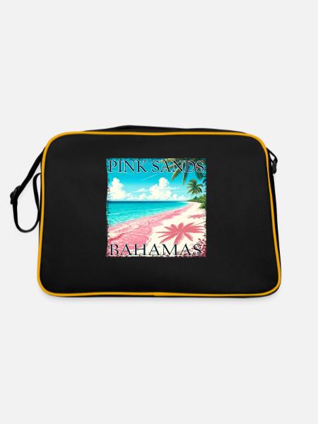 Bahamas Pink Sands Grunge Look - Retro Tasche - Schwarz/Gold - Hinten