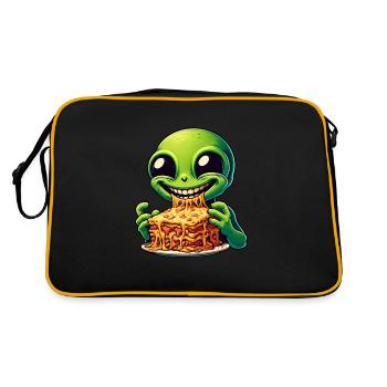 Alien enjoys Italian lasagna - Retro Bag - black/gold - Back