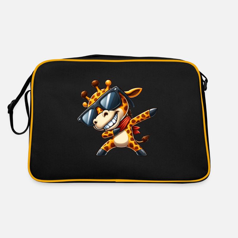 Coole Giraffe Dabbing Sonnenbrille - Retro Tasche - Schwarz/Gold
