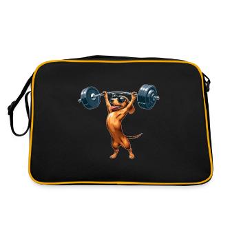 Dachshund with Dumbbell Workout Strong Training - Retro Bag - black/gold - Back