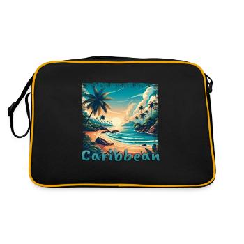 Karibischer Urlaub am Strand Amerika im Grunge-Sti - Retro Tasche - Schwarz/Gold - Hinten
