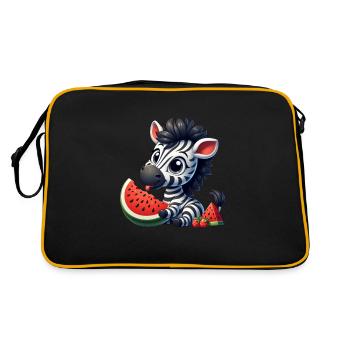 Zebra Mit Wassermelone Fruchtig Lustig - Retro Tasche - Schwarz/Gold - Hinten