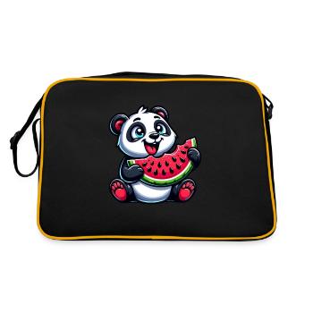 Panda mit Wassermelone Fruchtig Lustig - Retro Tasche - Schwarz/Gold - Hinten