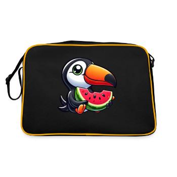 Tukan Paradiesvogel Wassermelone Sommer - Retro Tasche - Schwarz/Gold - Hinten