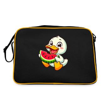 Ente Erpel Mit Wassermelone Fruchtig - Retro Tasche - Schwarz/Gold - Hinten