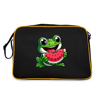 Frosch Mit Wassermelone Fruchtig Lustig - Retro Tasche - Schwarz/Gold - Hinten