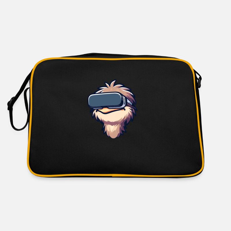Emu Vogel Strauß VR Virtual Reality Gamer Zocker S - Retro Tasche - Schwarz/Gold