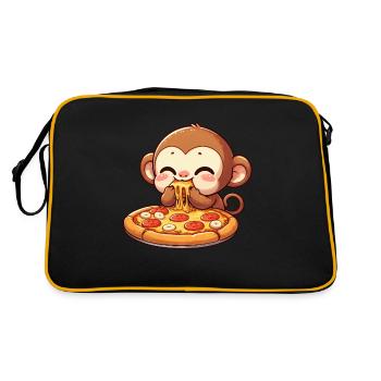 Chimpanzé mangeant de la pizza et du fromage - Sac Retro - noir/or - Dos