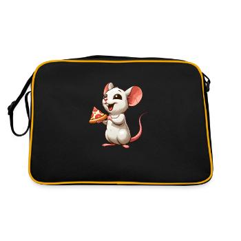 Laborratte Liebt Pizza Humorvoll - Retro Tasche - Schwarz/Gold - Hinten