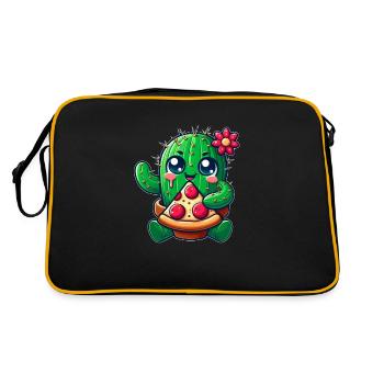 Funny Cactus Loves Pizza Cute Comic - Retro Bag - black/gold - Back