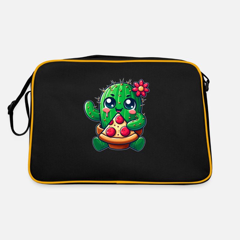 Drôle de cactus aime la pizza Bande dessinée mignonne Sac Retro