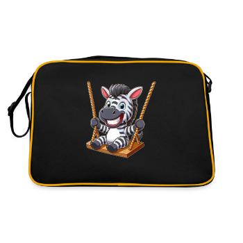 Süßes Zebra Schaukel Cartoon Grinsen Lustig - Retro Tasche - Schwarz/Gold - Hinten