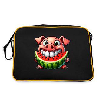 Whimsical Pig with Watermelon Joy and - Retro Bag - black/gold - Back