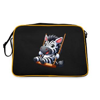 Cute Zebra on Swing Playground Cartoon - Retro Bag - black/gold - Back