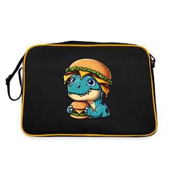 Satisfied Dino T-Rex with Hamburger Cheeseburger - Retro Bag - black/gold - Back