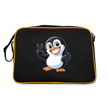 Cute Penguin Cartoon with Teeth Joy Peace - Retro Bag - black/gold - Back