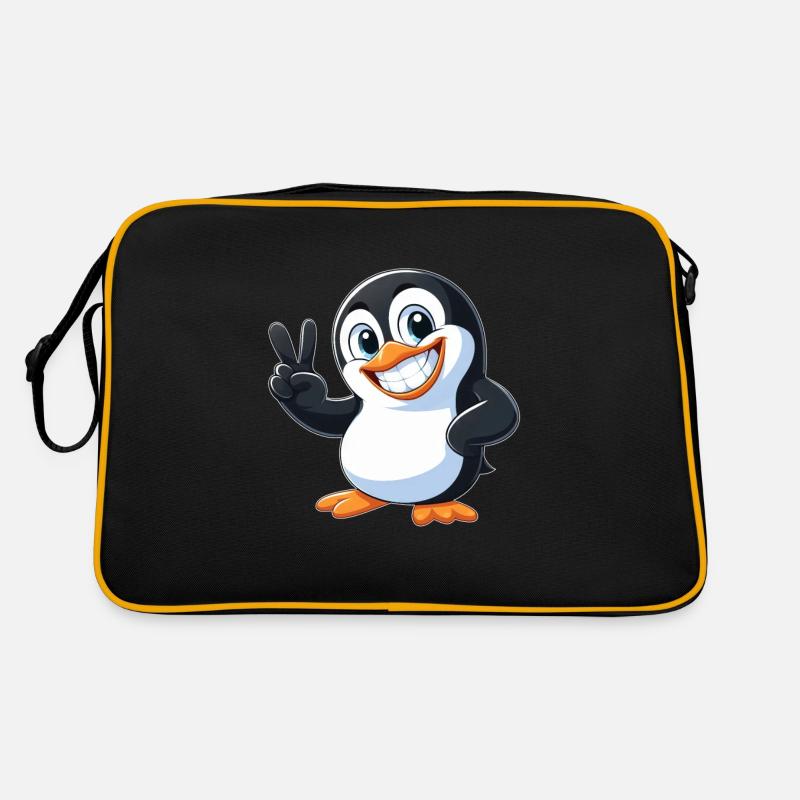 Cute Penguin Cartoon with Teeth Joy Peace Retro Bag