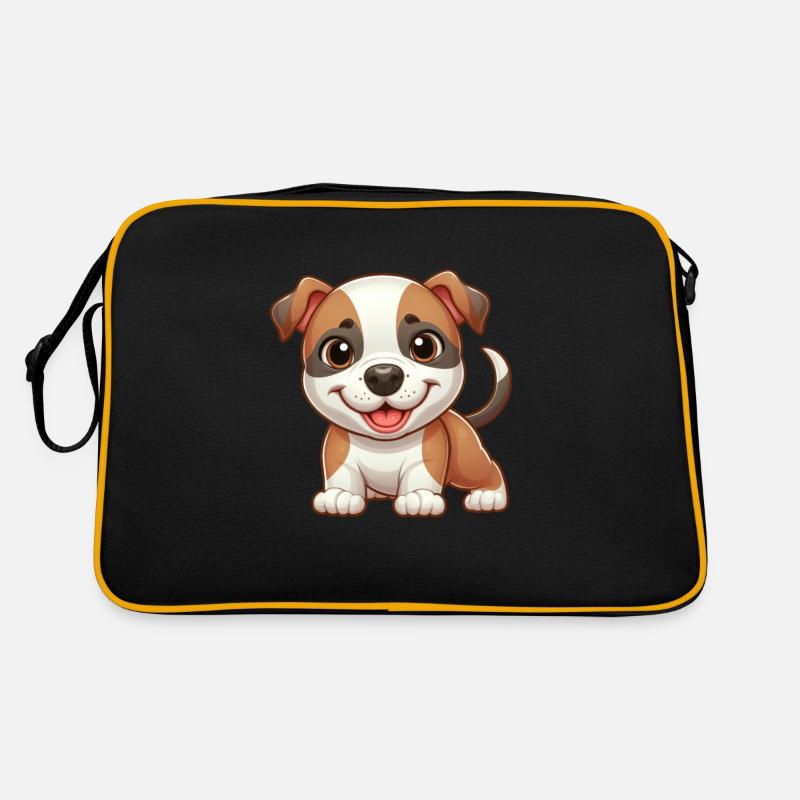 Mignon Pitbull Chien Dessin Animé Bande Dessinée Mignon - Sac Retro - noir/or