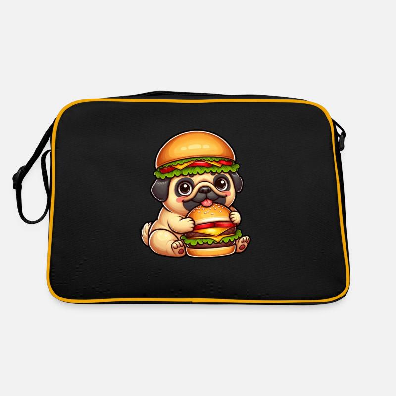 Dog Pug Hamburger Hat Whimsical Fast Retro Bag
