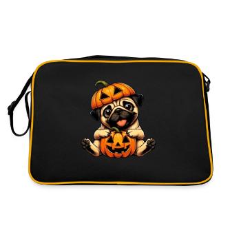Halloween Carlin Chien Citrouille Mignon Dessin animé - Sac Retro - noir/or - Dos